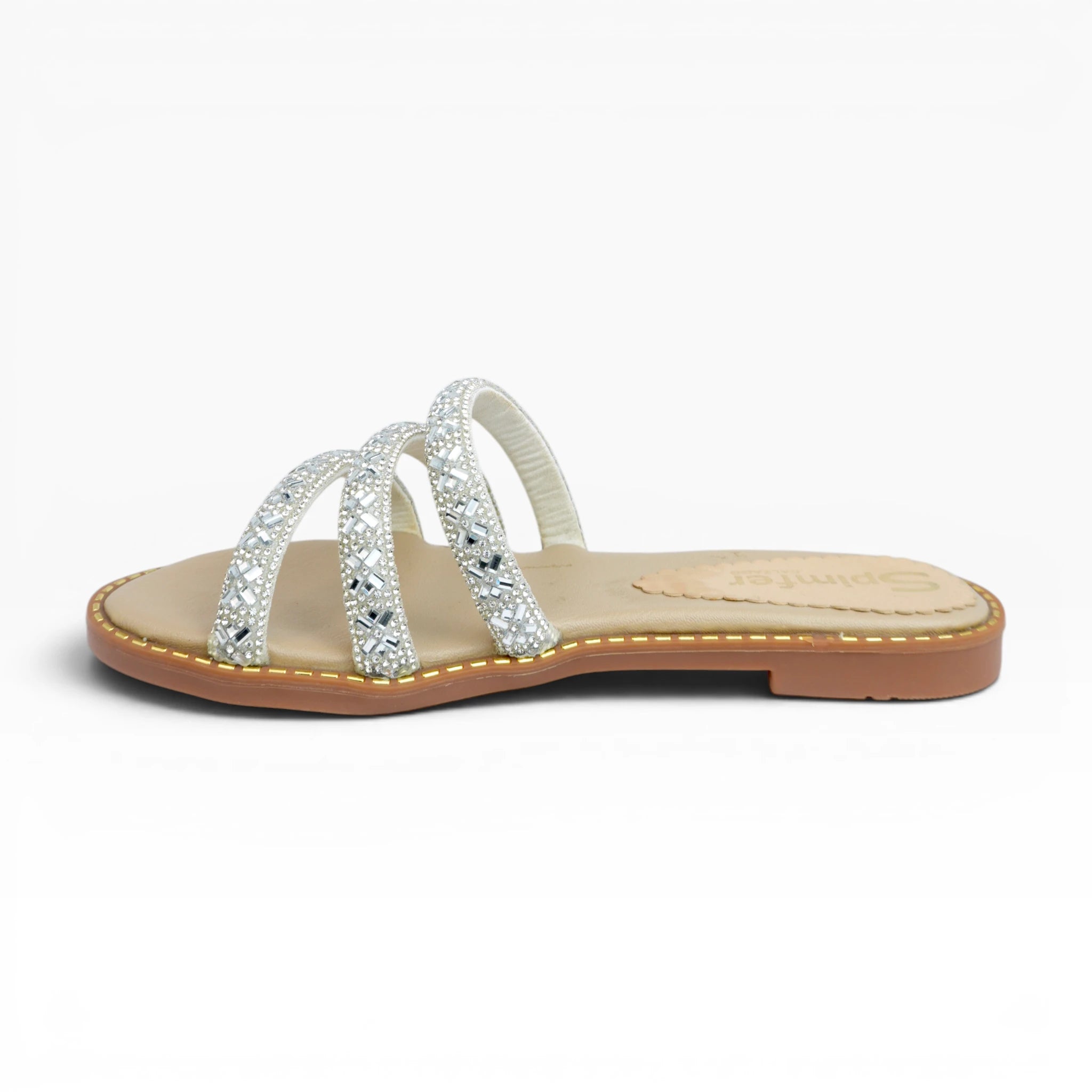 Sandalias Planas para Mujer Spimfer Plata con Tiras Brillantes