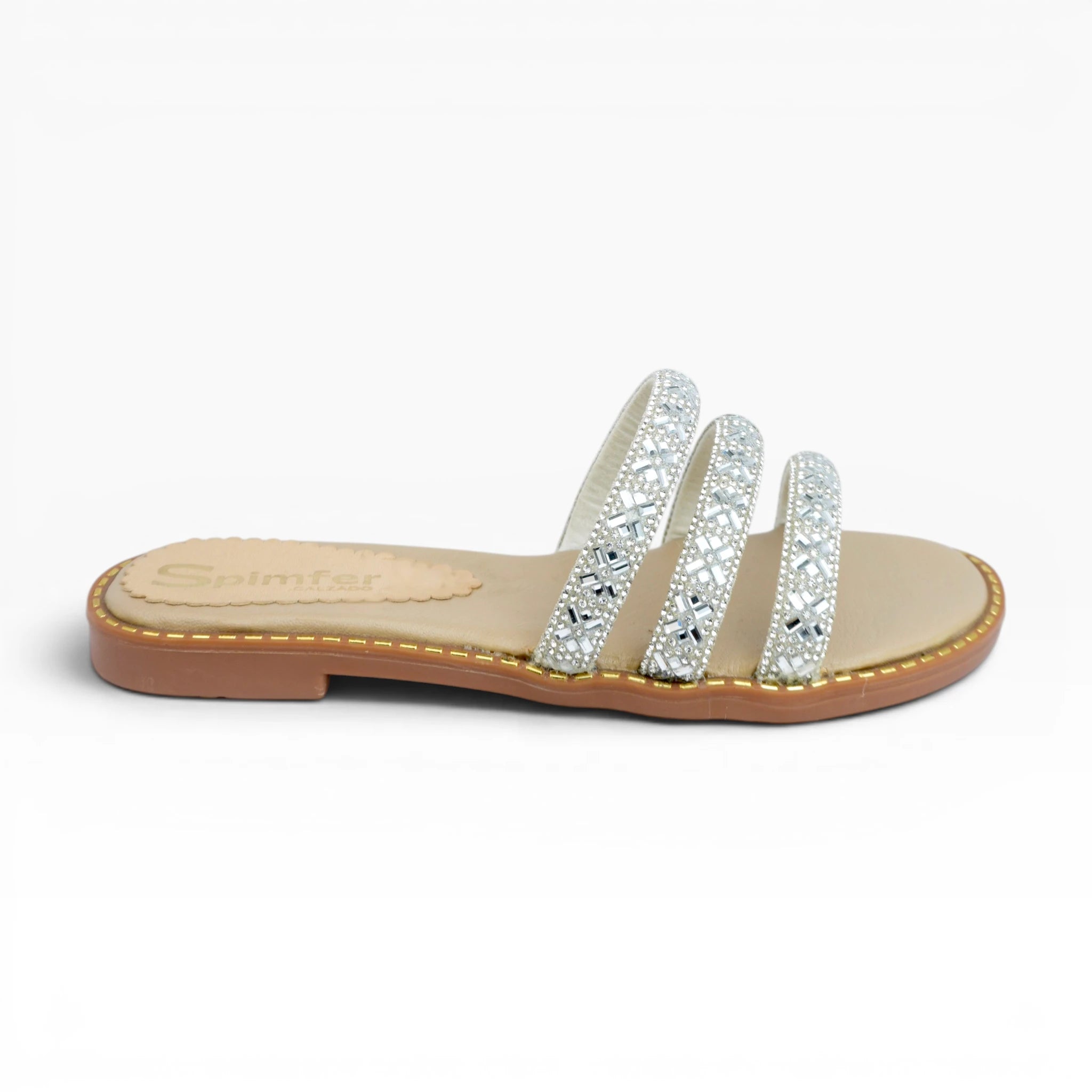 Sandalias Planas para Mujer Spimfer Plata con Tiras Brillantes