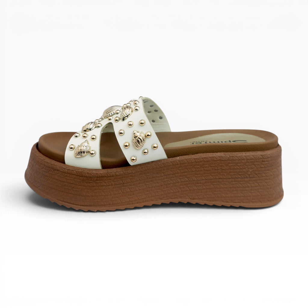 Sandalias Beige con Apliques de Conchas para Mujer Spimfer