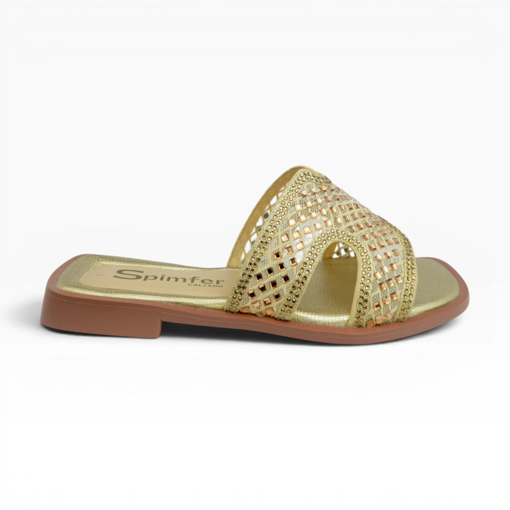 Sandalias Planas Doradas con Pedrería Spimfer
