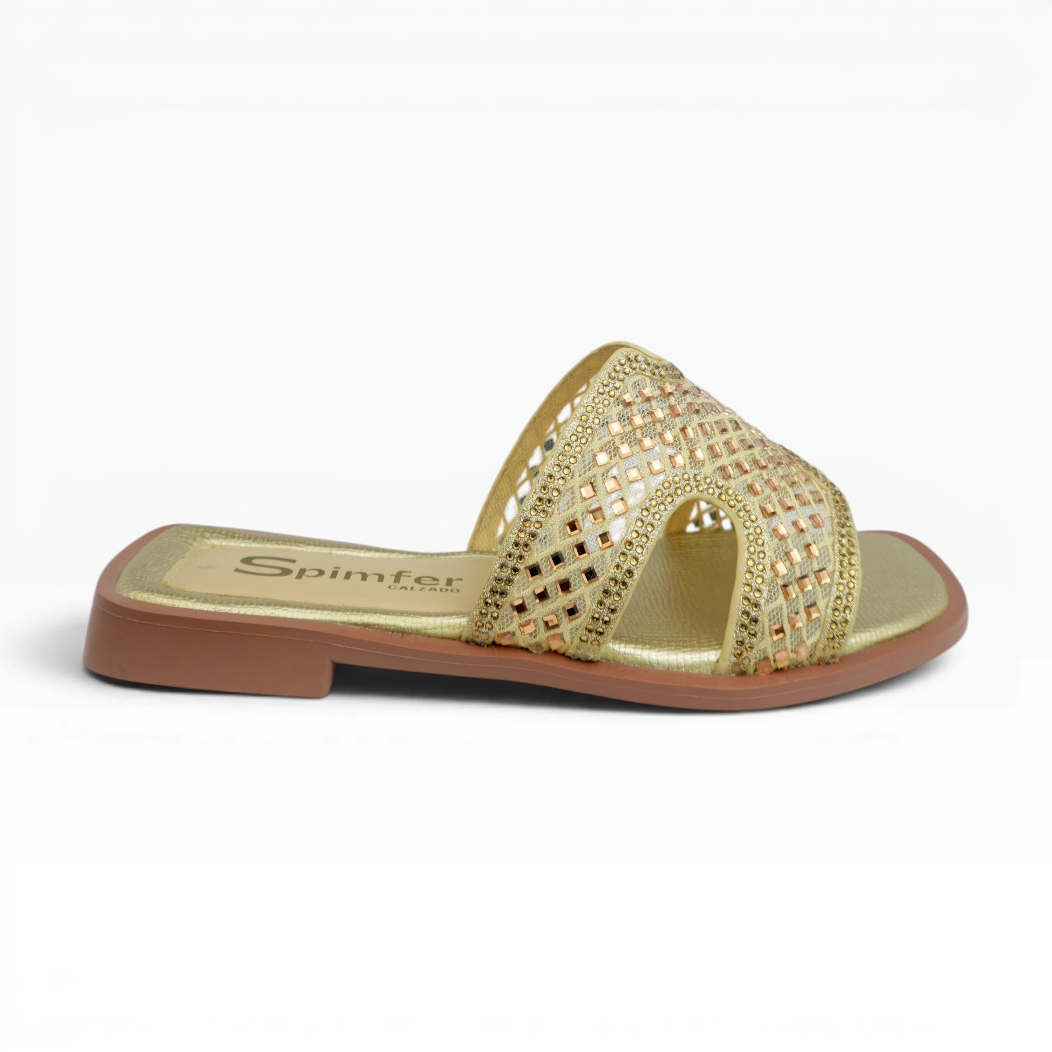 Sandalias Planas Doradas con Pedrería Spimfer