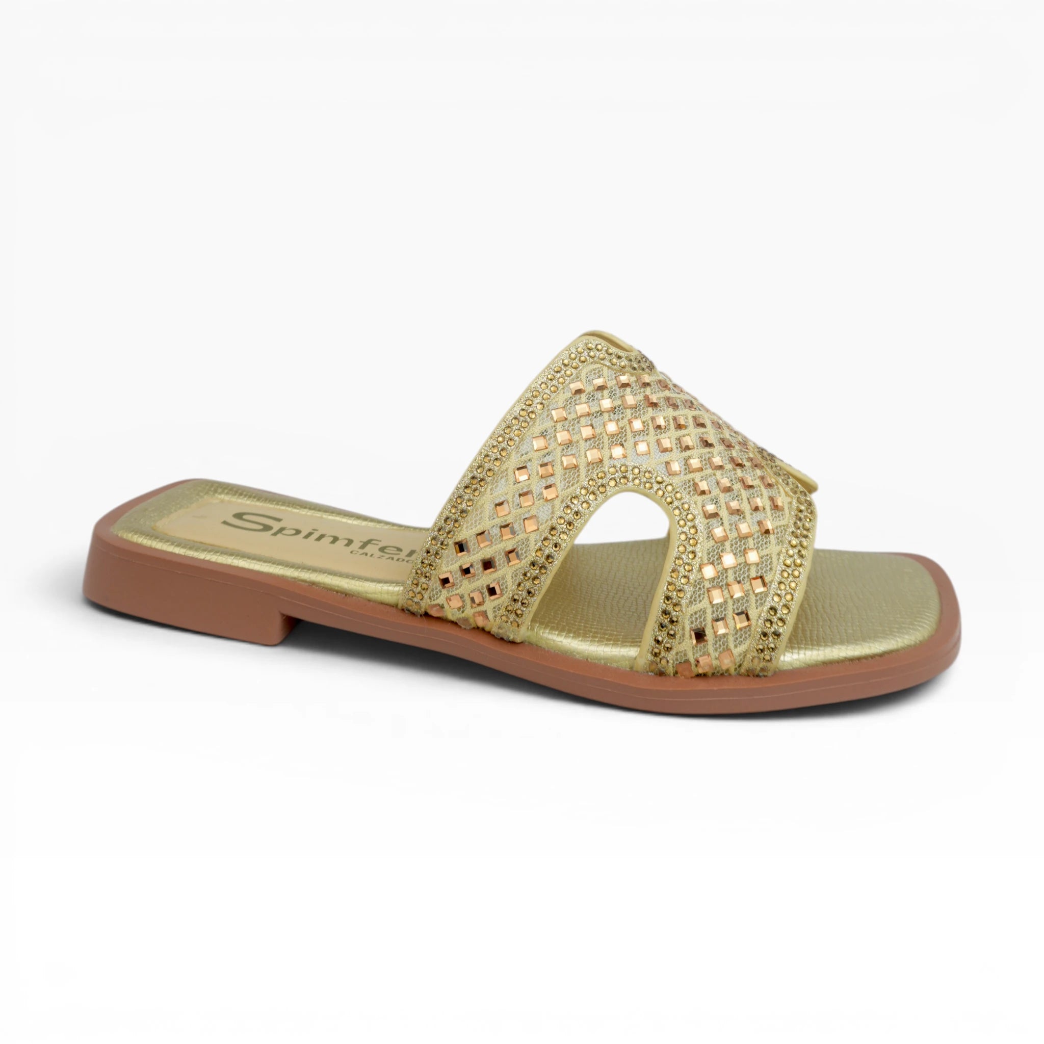 Sandalias Planas Doradas con Pedrería Spimfer