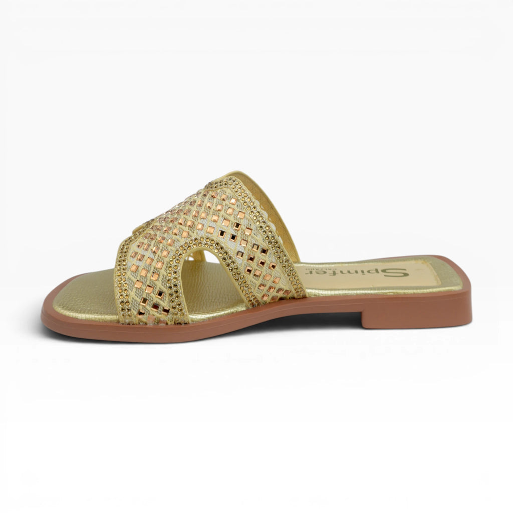 Sandalias Planas Doradas con Pedrería Spimfer