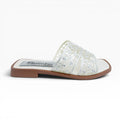 Sandalias Planas para Mujer Color Blanco Plata Calado con Brillos