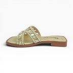 Sandalias Planas Color Champaña con Perlas Spimfer