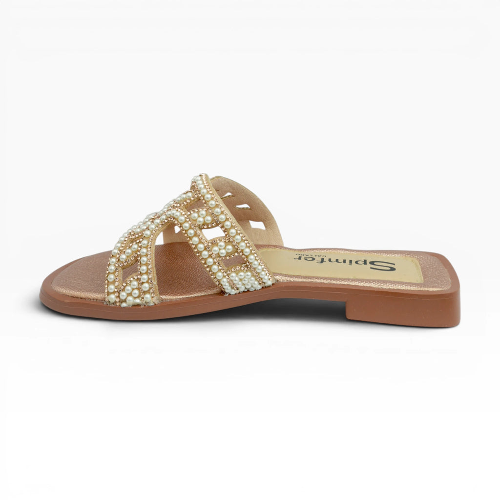 Sandalias Planas Oro Rosa con Perlas Spimfer