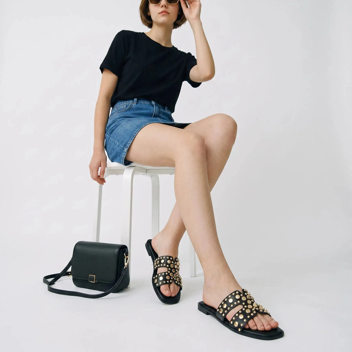 Sandalias Planas Spimfer para Mujer Color Negro