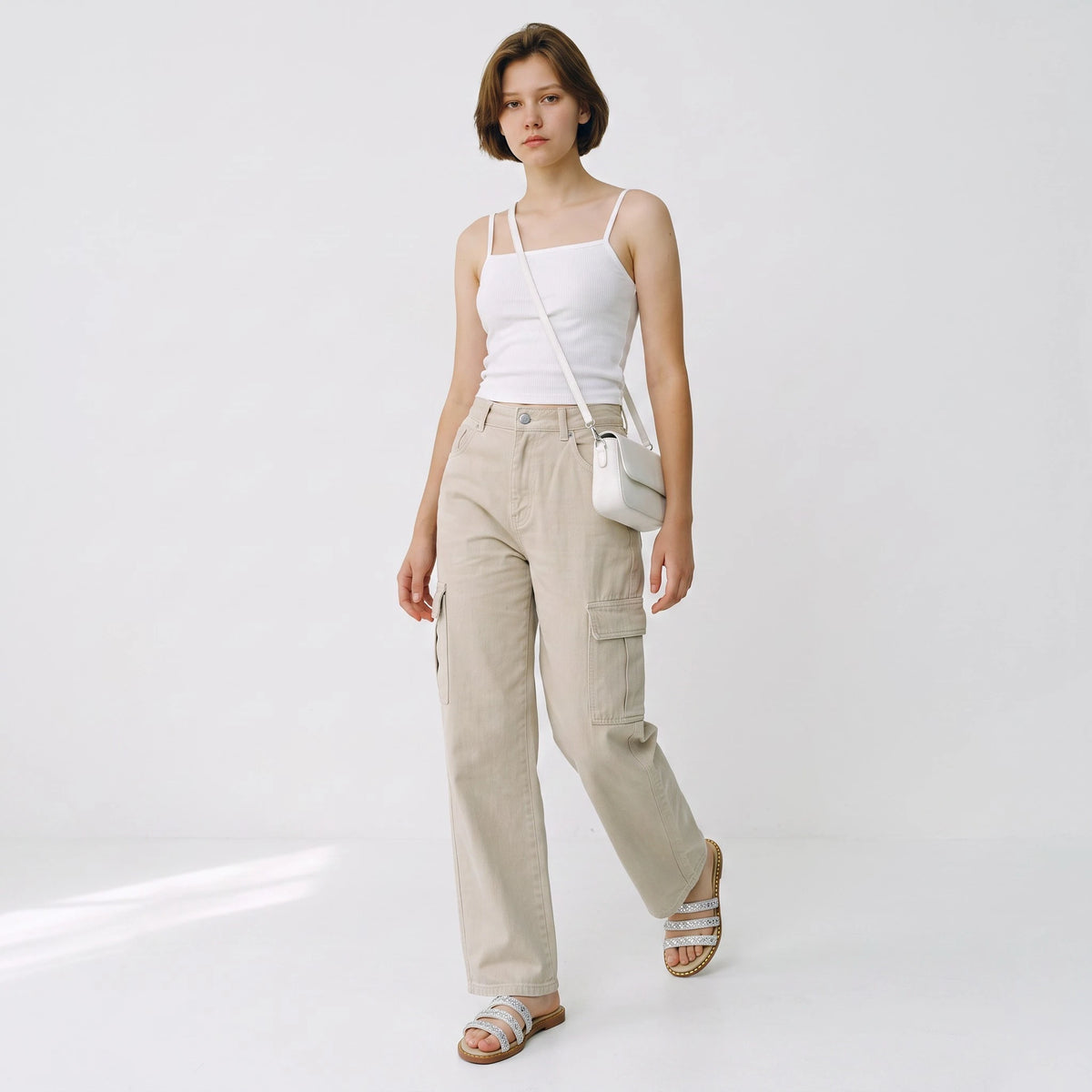 Sandalias Planas para Mujer Spimfer Plata con Tiras Brillantes