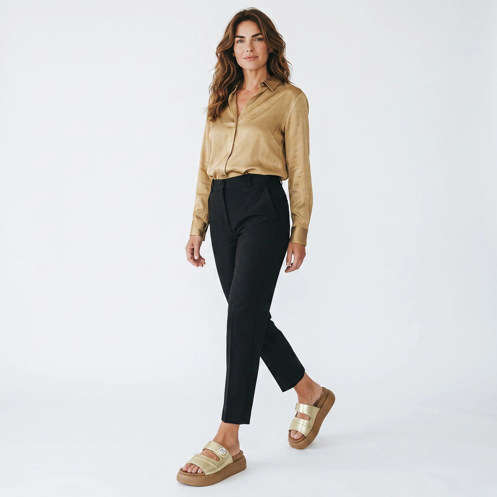 Sandalias Champaña Metalizadas con Velcro para Mujer Spimfer
