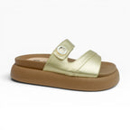Sandalias Champaña Metalizadas con Velcro para Mujer Spimfer