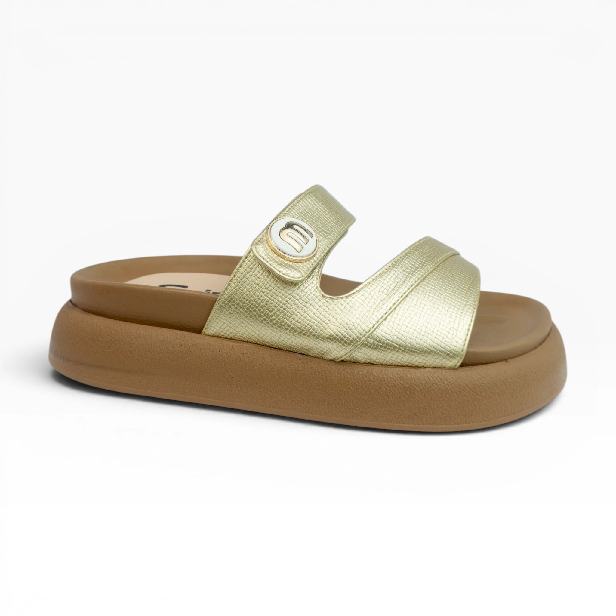 Sandalias Champaña Metalizadas con Velcro para Mujer Spimfer