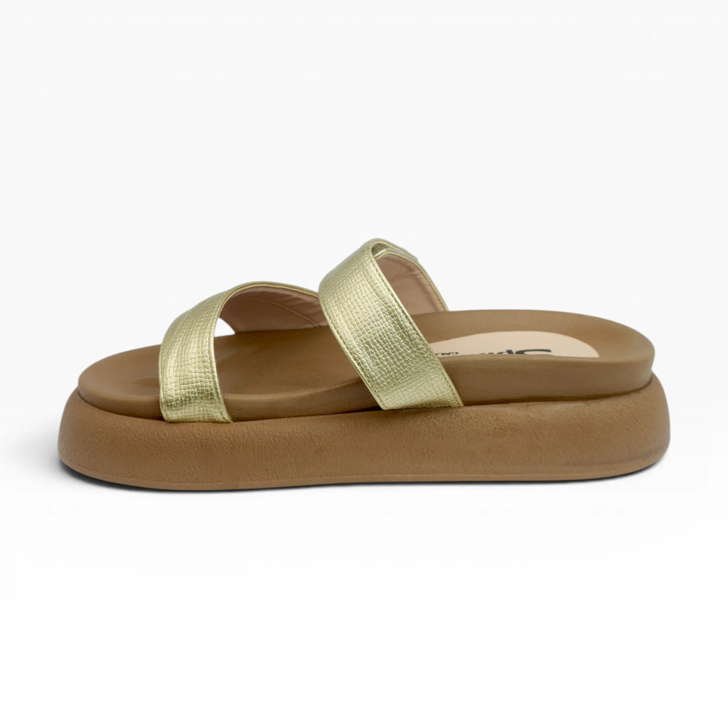 Sandalias Champaña Metalizadas con Velcro para Mujer Spimfer
