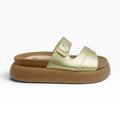 Sandalias Champaña Metalizadas con Velcro para Mujer Spimfer