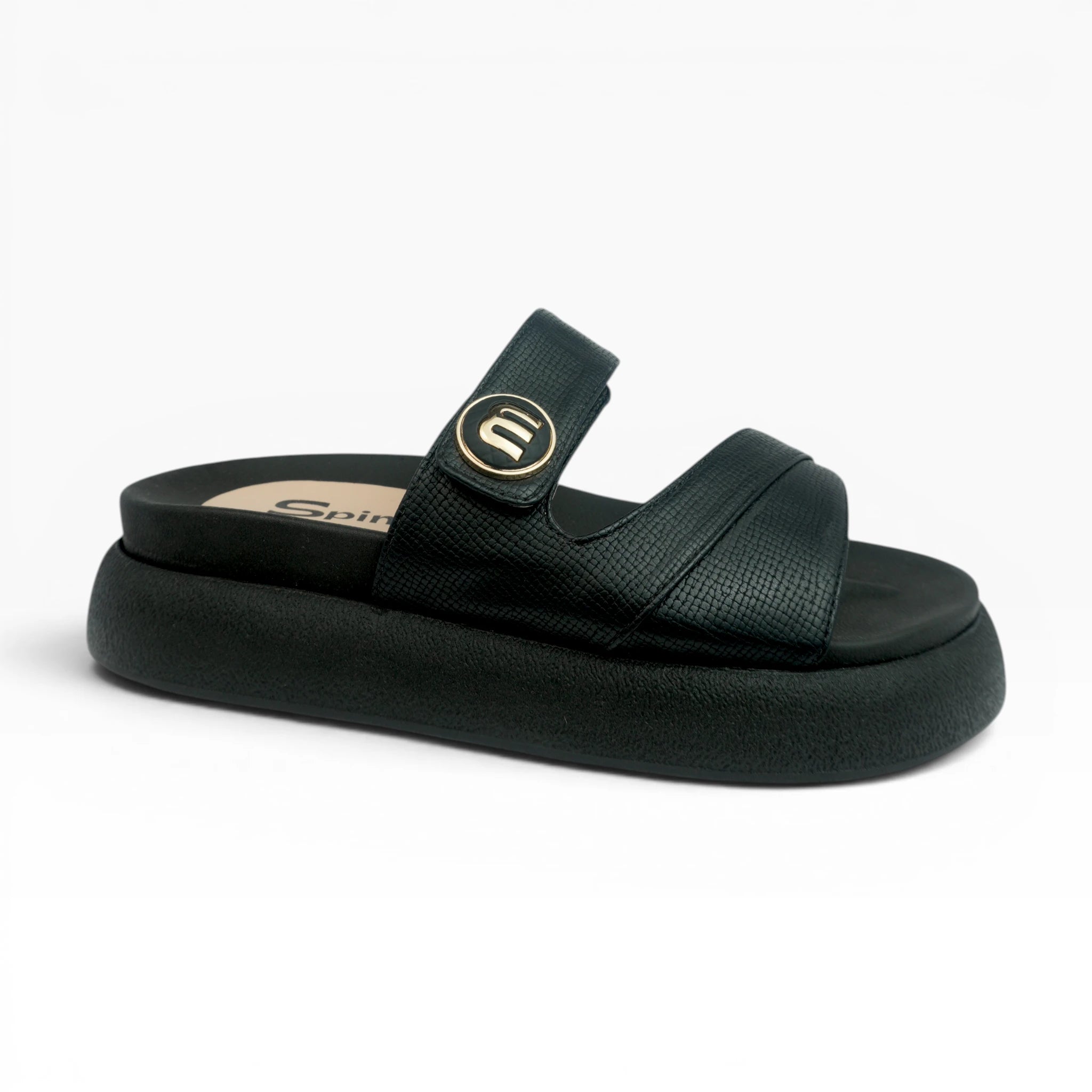 Sandalias Negras con Velcro para Mujer Spimfer