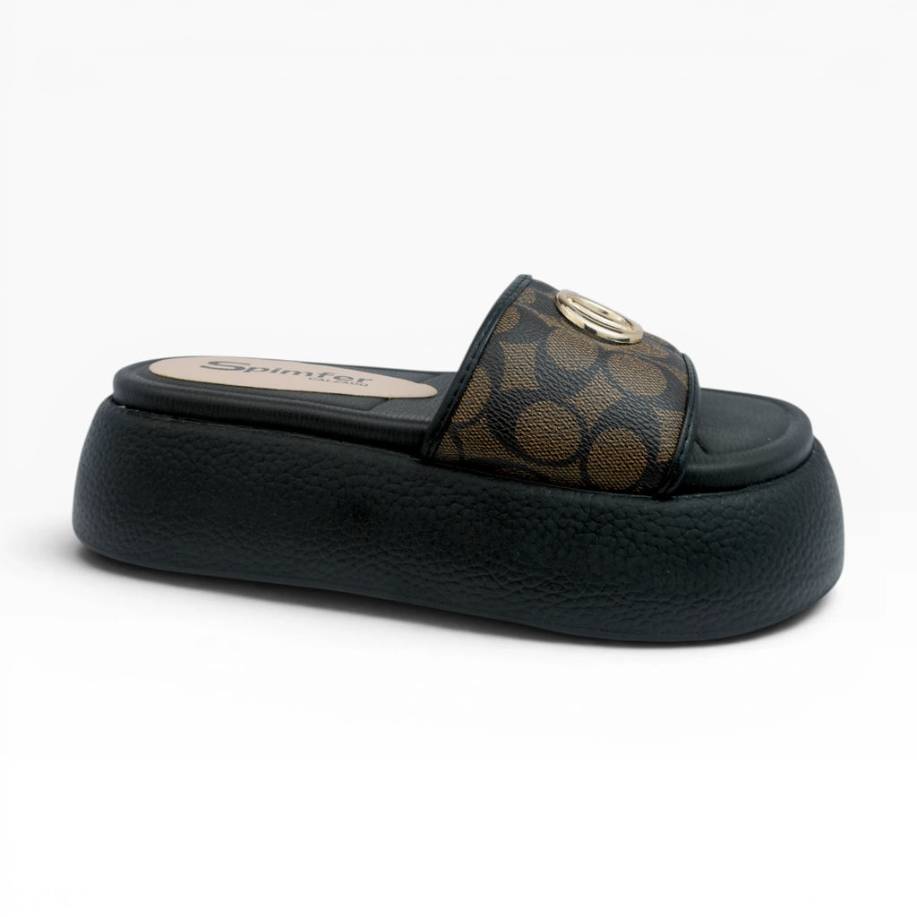Sandalias de Plataforma para Mujer Café con Estampado de Círculos