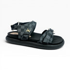 Sandalias de Mujer Negras con Estampado A cuadros y Plataforma Confort