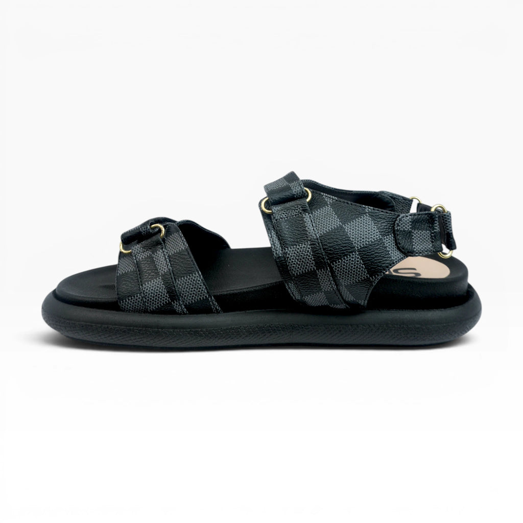 Sandalias de Mujer Negras con Estampado A cuadros y Plataforma Confort