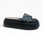 Sandalias de Plataforma para Mujer Negras con Estampado de Cuadros