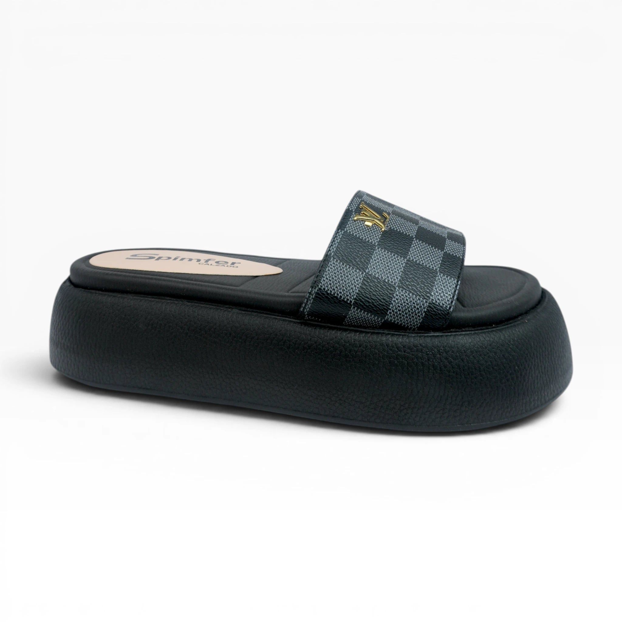 Sandalias de Plataforma para Mujer Negras con Estampado de Cuadros