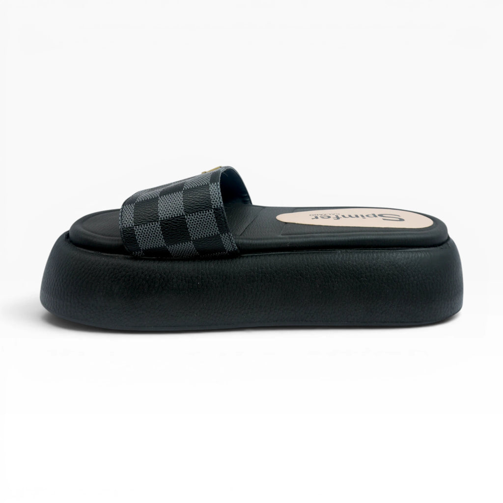Sandalias de Plataforma para Mujer Negras con Estampado de Cuadros