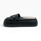Sandalias de Plataforma para Mujer Negras con Estampado de Cuadros