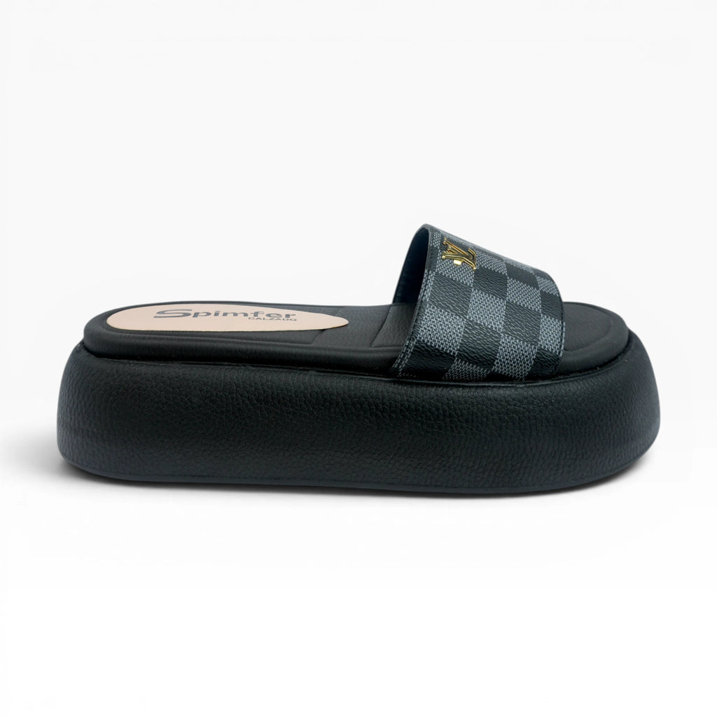 Sandalias de Plataforma para Mujer Negras con Estampado de Cuadros