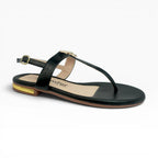 Sandalias de Tres Puntadas para Mujer Spimfer Color Negro con Aplique Dorado
