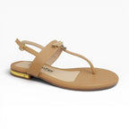 Sandalias de Tres Puntadas para Mujer Spimfer Color Amareto con Aplique Dorado