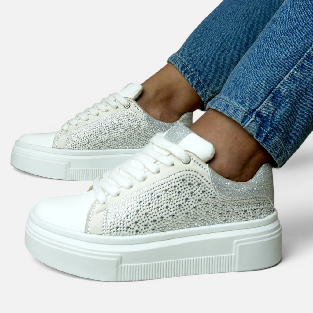 Tenis Blancos con Pedrería para Mujer – Plataforma Urban Spimfer