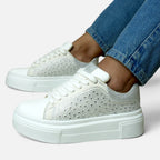 Tenis Blancos con Pedrería para Mujer – Plataforma Urban Spimfer