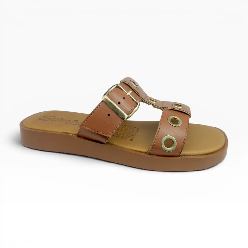 Sandalias Bajas Miel para Mujer Spimfer con Hebilla y Ojales