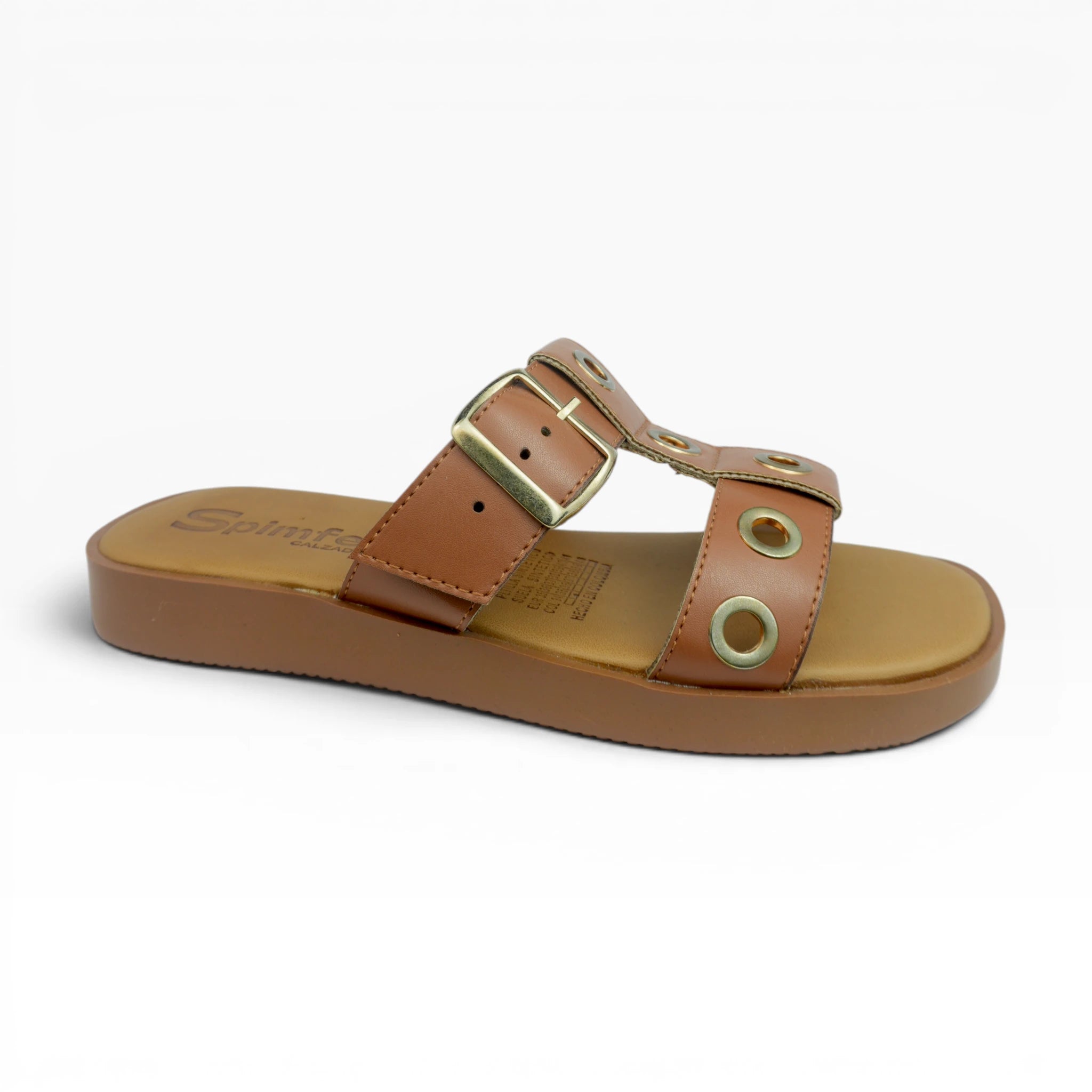 Sandalias Bajas Miel para Mujer Spimfer con Hebilla y Ojales