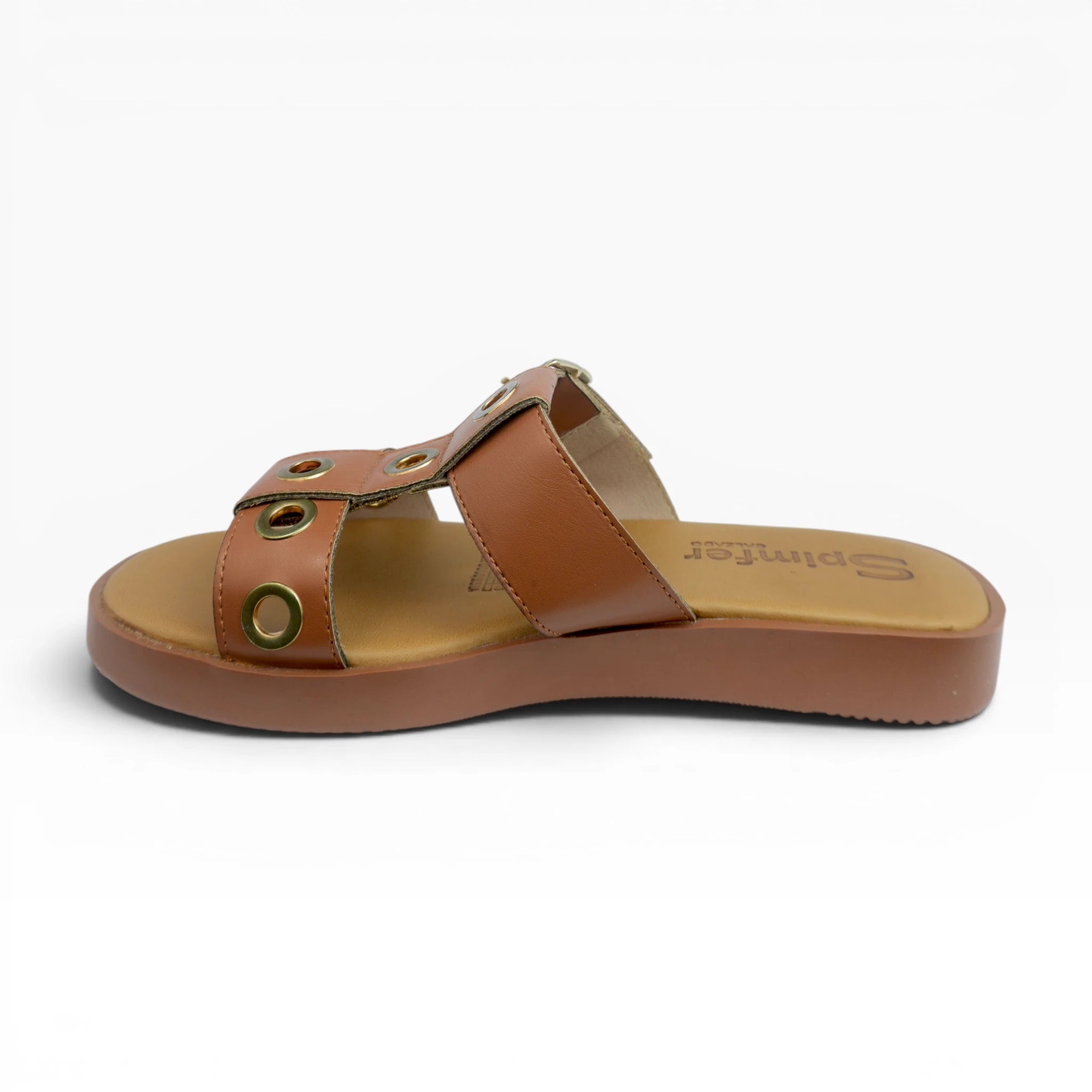 Sandalias Bajas Miel para Mujer Spimfer con Hebilla y Ojales