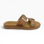 Sandalias Bajas Miel para Mujer Spimfer con Hebilla y Ojales