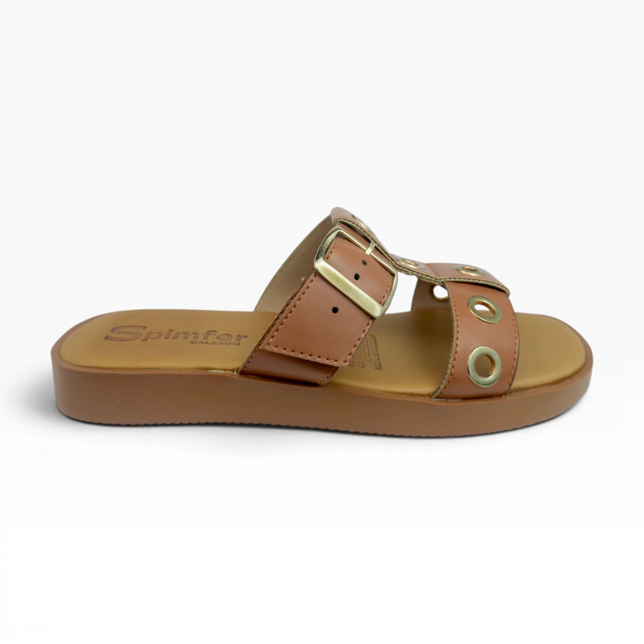 Sandalias Bajas Miel para Mujer Spimfer con Hebilla y Ojales