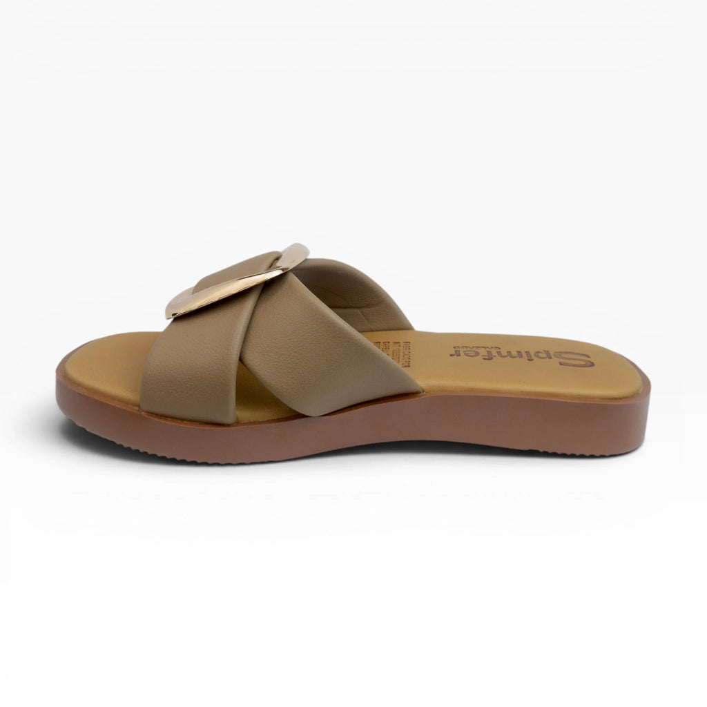 Sandalias Bajas Destalonadas para Mujer Spimfer con Hebilla Dorada
