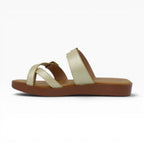 Sandalias Tres Puntadas Spimfer Champaña para Mujer: Comodidad y Brillo Casual