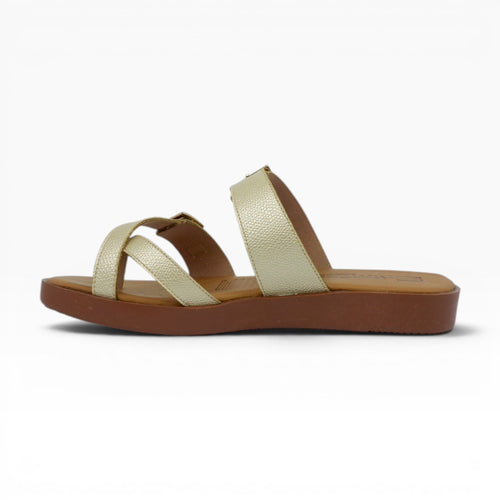 Sandalias Tres Puntadas Spimfer Champaña para Mujer: Comodidad y Brillo Casual